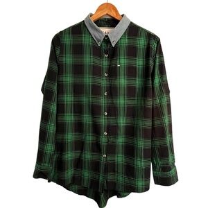 Peau De Loup Cotton Plaid Button Up Shirt Size 10 Green Black
